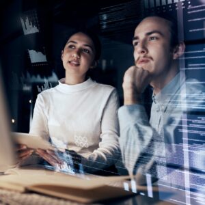 Teamwork, cyber security and programming with business people at computer for planning, developer a